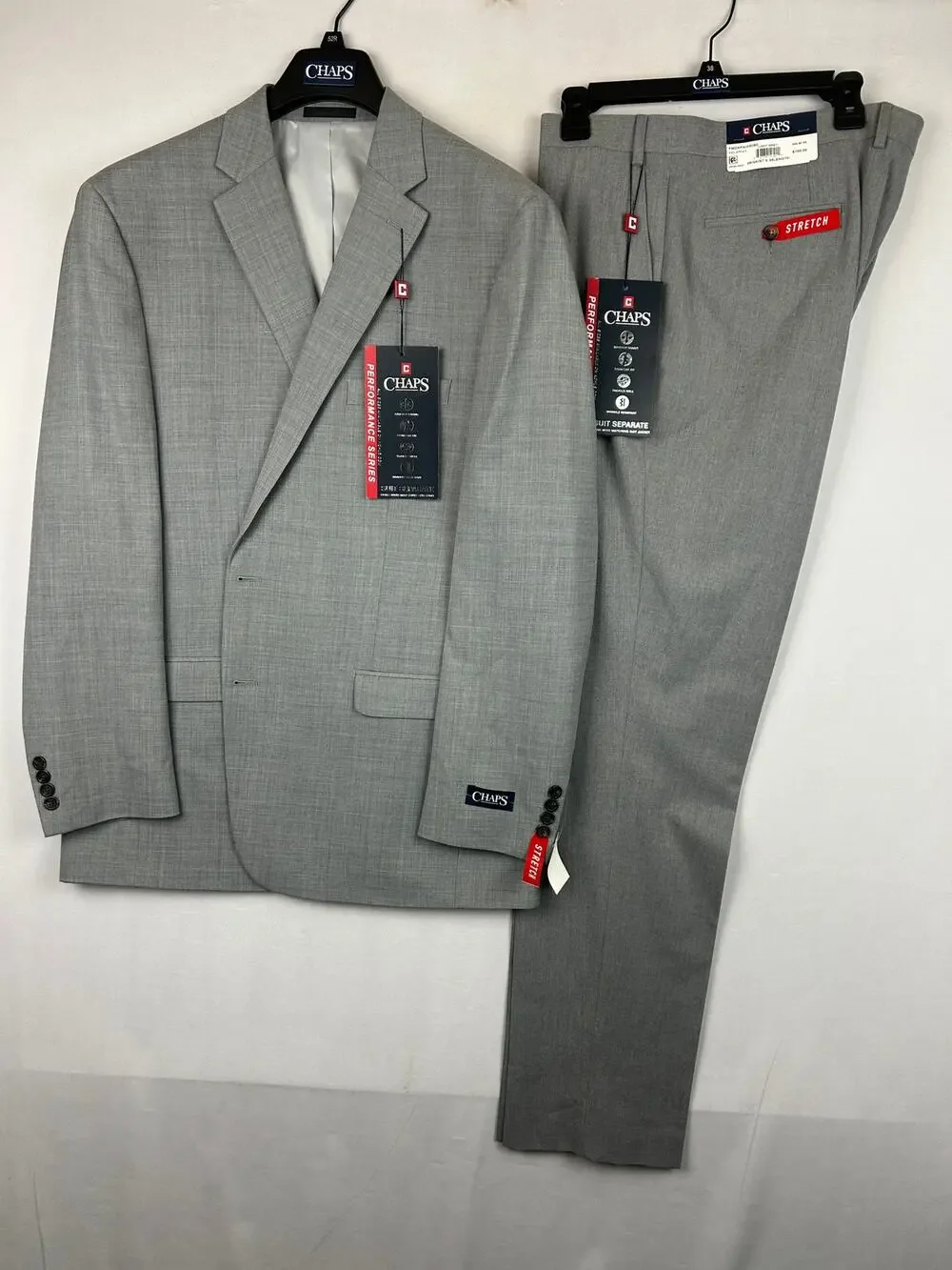 Chaps Performance Suit Wool Blend Jacket and Pants Light Grey Size 48L 38x34